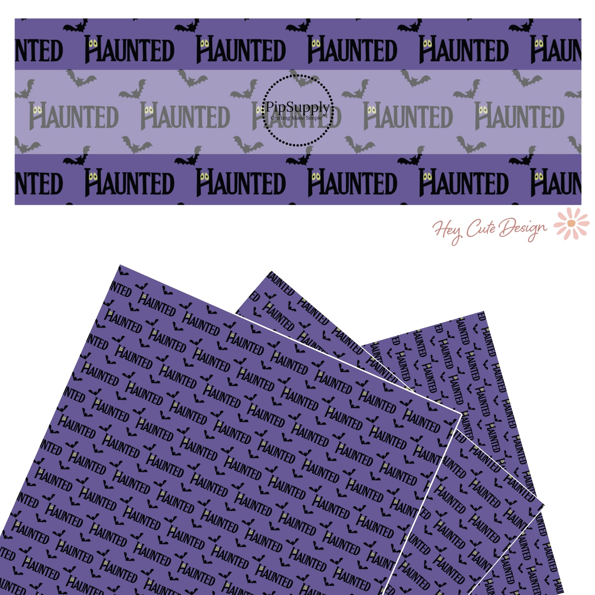 Black haunted with eyes and bats on purple faux leather sheets