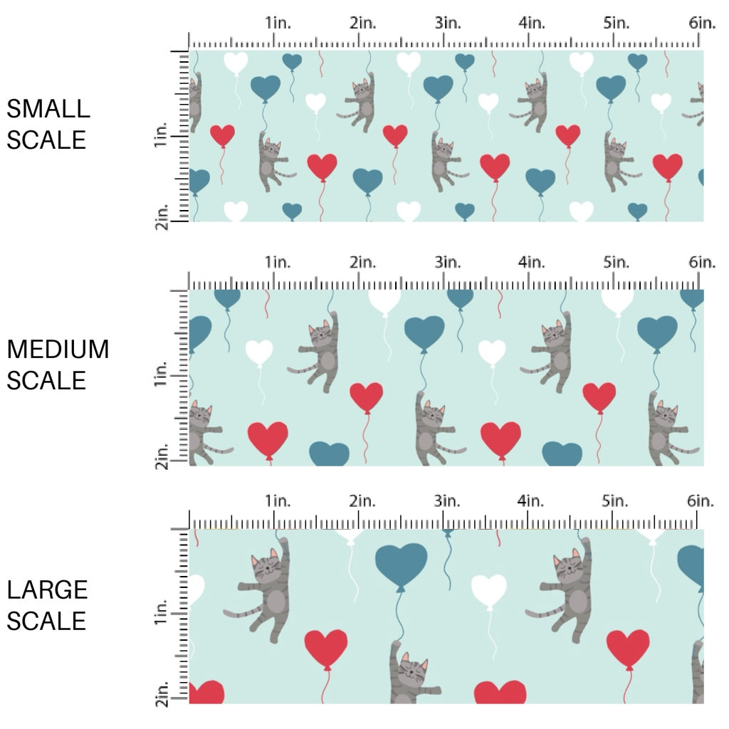 This holiday fabric by the yard features colorful heart balloons and kittens. This festive pattern fabric can be used for all your sewing and crafting needs!