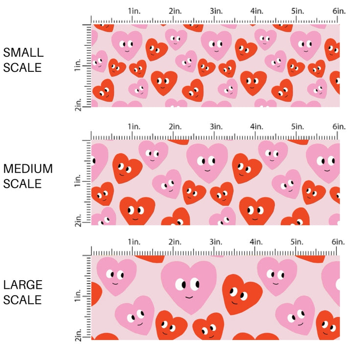 This holiday fabric by the yard features smiley heart faces. This festive pattern fabric can be used for all your sewing and crafting needs!