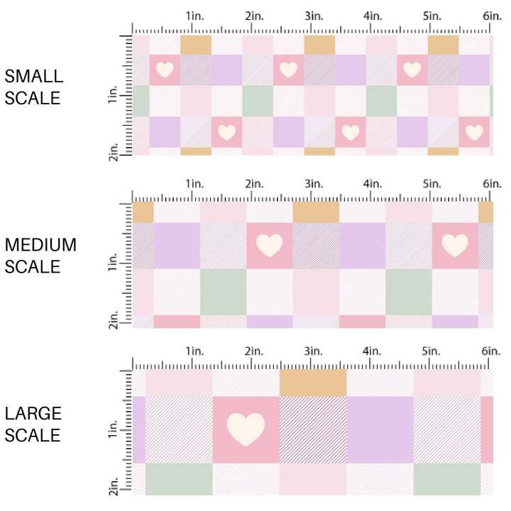 This spring floral fabric by the yard features pastel spring checker pattern with strips and hearts. This seasonal pattern fabric can be used for all your sewing and crafting needs!