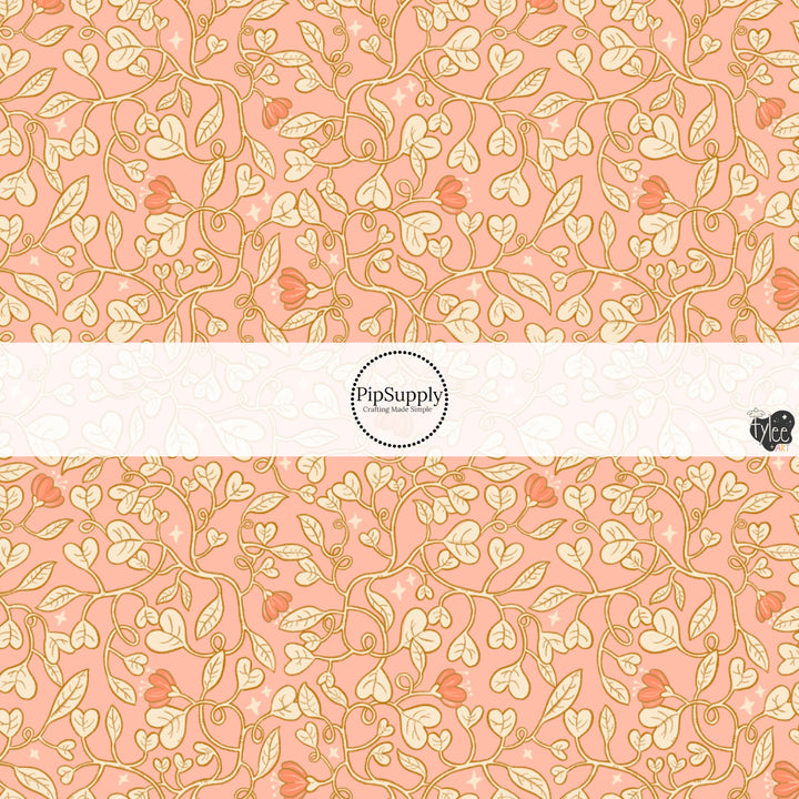 This holiday fabric by the yard features heart floral vines. This festive pattern fabric can be used for all your sewing and crafting needs!