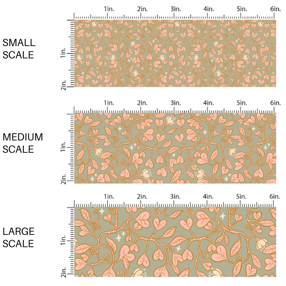 This holiday fabric by the yard features heart floral vines. This festive pattern fabric can be used for all your sewing and crafting needs!