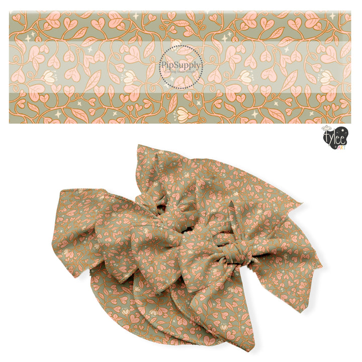 These holiday no sew bow strips can be easily tied and attached to a clip for a finished hair bow. These festive bow strips are great for personal use or to sell. These bow strips feature the following design elements: heart floral vines.