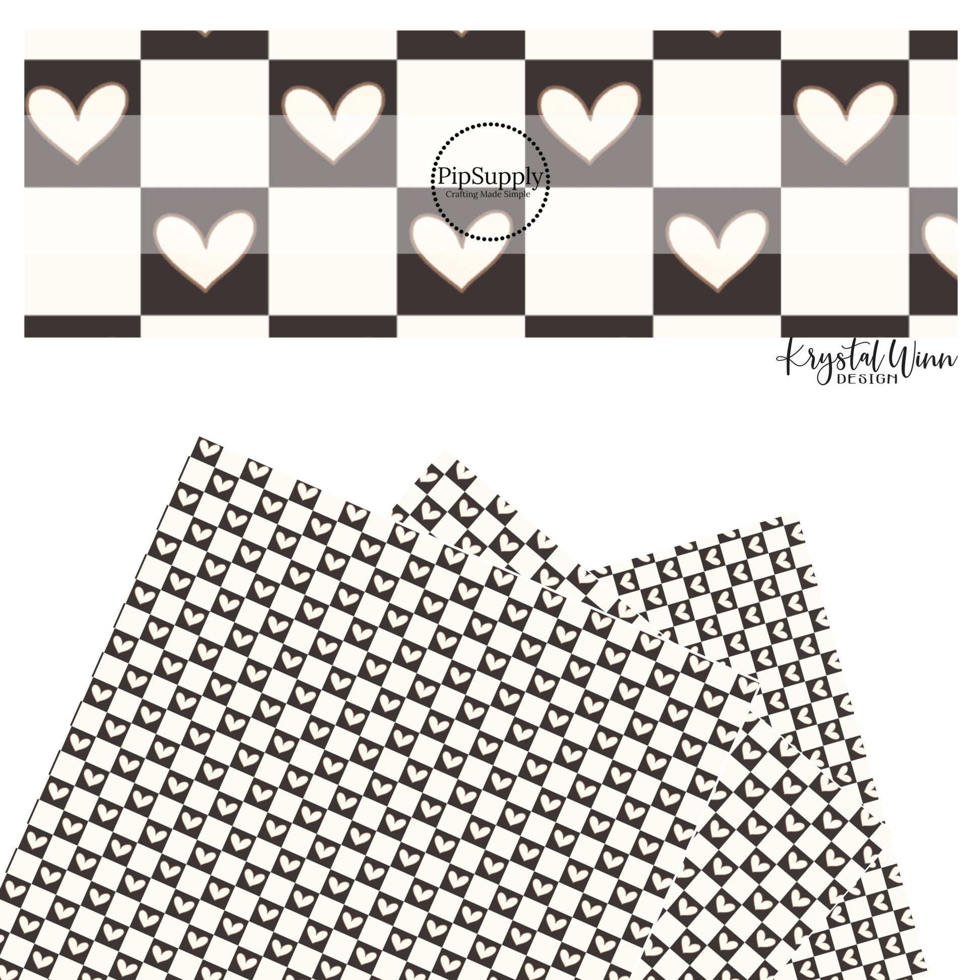 Hearts on black and white checkered faux leather sheets