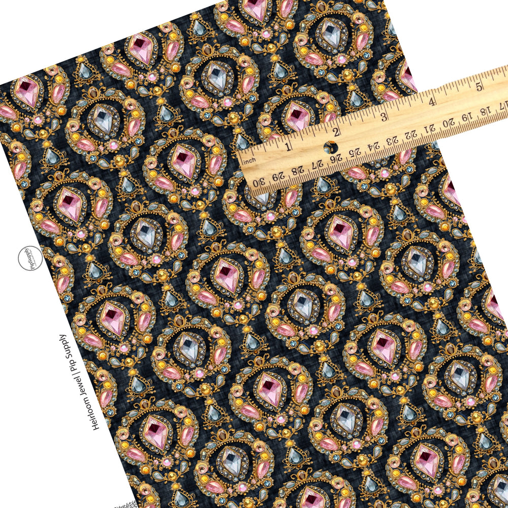 These faux leather sheets contain the following design elements: beautiful realistic jewels. Our CPSIA compliant faux leather sheets or rolls can be used for all types of crafting projects.