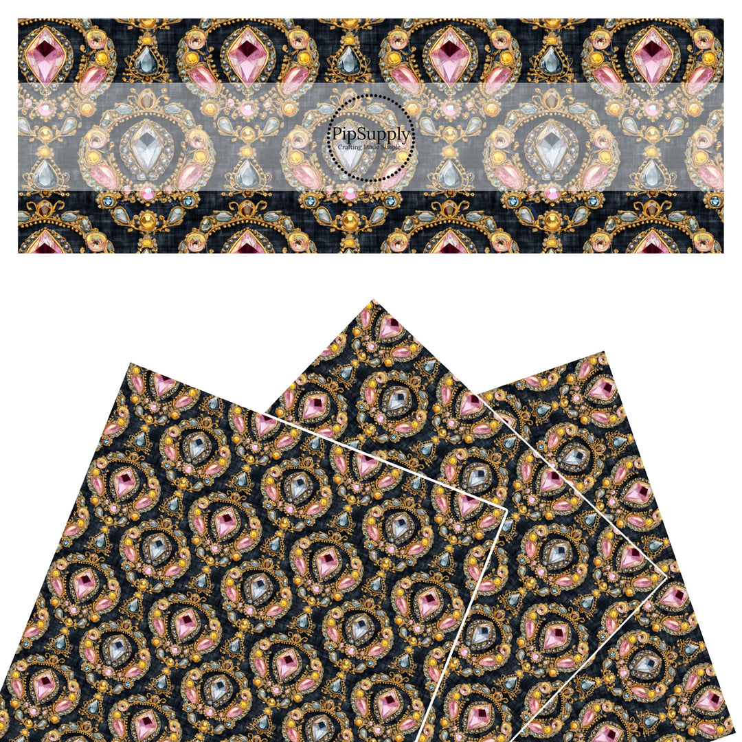 These faux leather sheets contain the following design elements: beautiful realistic jewels. Our CPSIA compliant faux leather sheets or rolls can be used for all types of crafting projects.