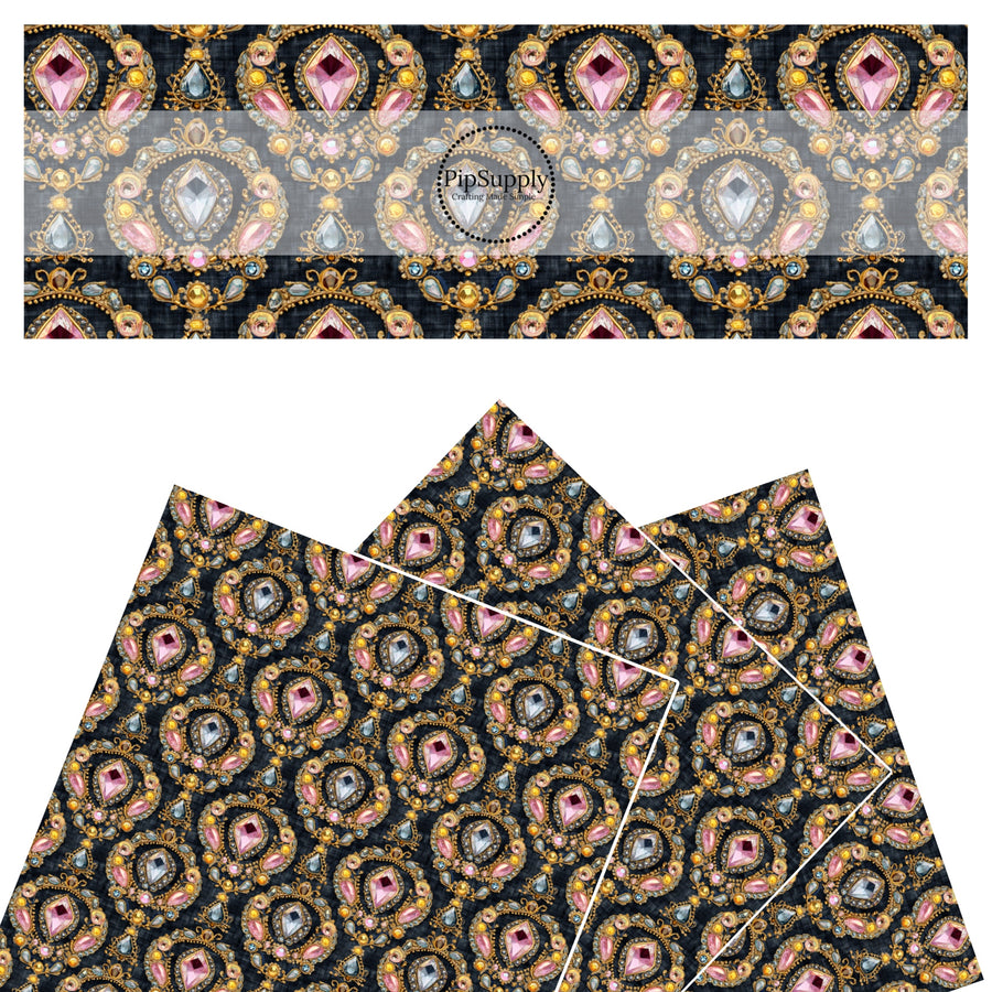 These faux leather sheets contain the following design elements: beautiful realistic jewels. Our CPSIA compliant faux leather sheets or rolls can be used for all types of crafting projects.