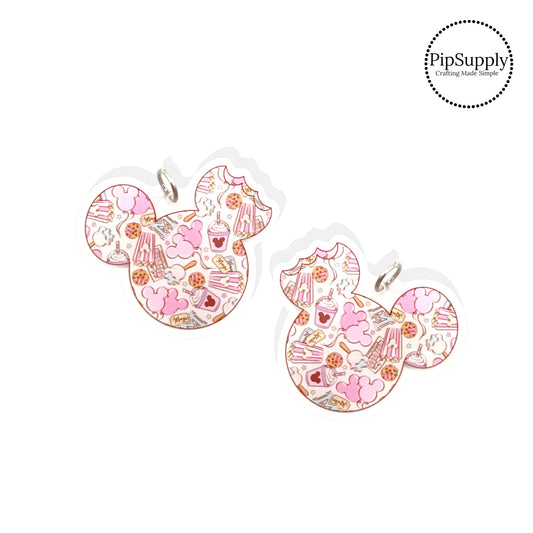 Mouse ear snacks on pink acrylic pendant