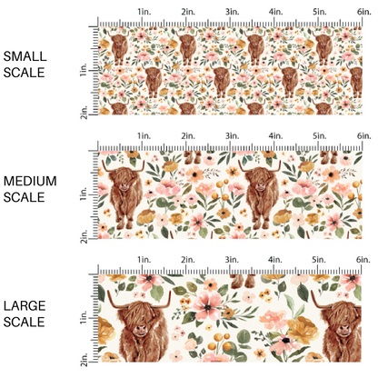 Highland Cows and Spring Florals on Cream Fabric by the Yard scaled image guide.