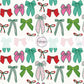 These winter bow themed pattern fabric by the yard features the following design elements: colorful bows. This fun themed fabric can be used for all your sewing and crafting needs!