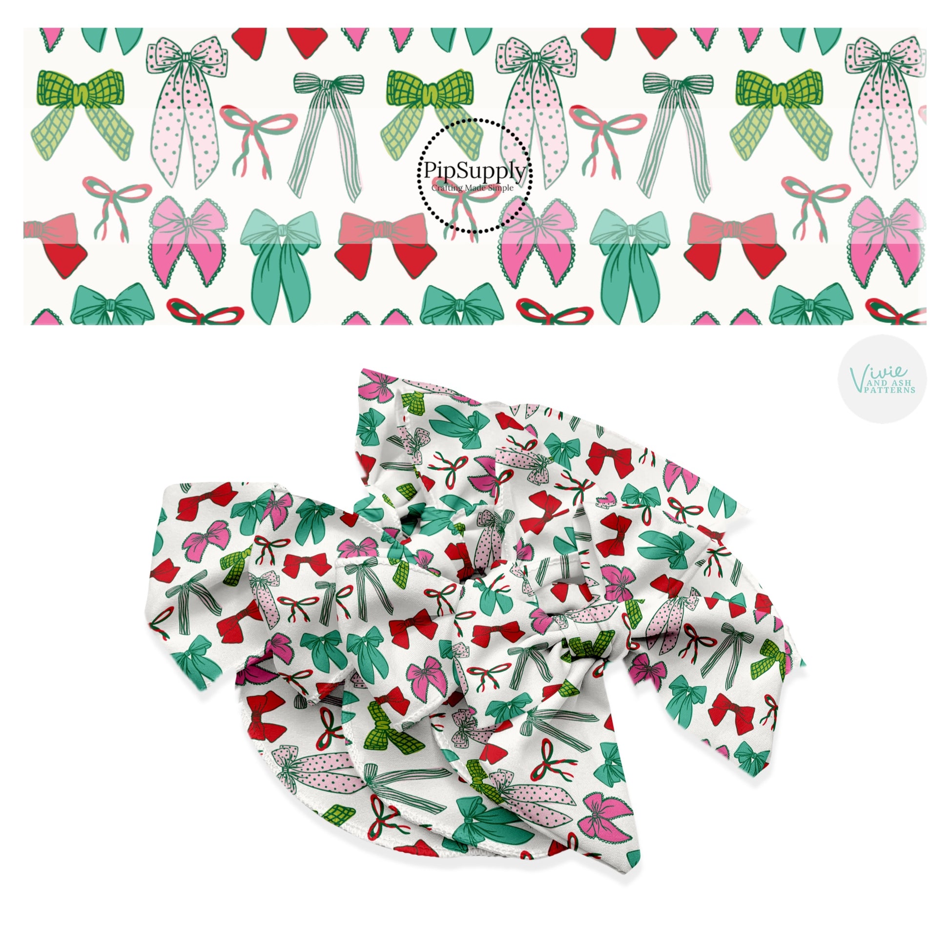 These winter bow themed no sew bow strips can be easily tied and attached to a clip for a finished hair bow. These fun patterned bow strips are great for personal use or to sell. These bow strips feature the following design elements: colorful bows.