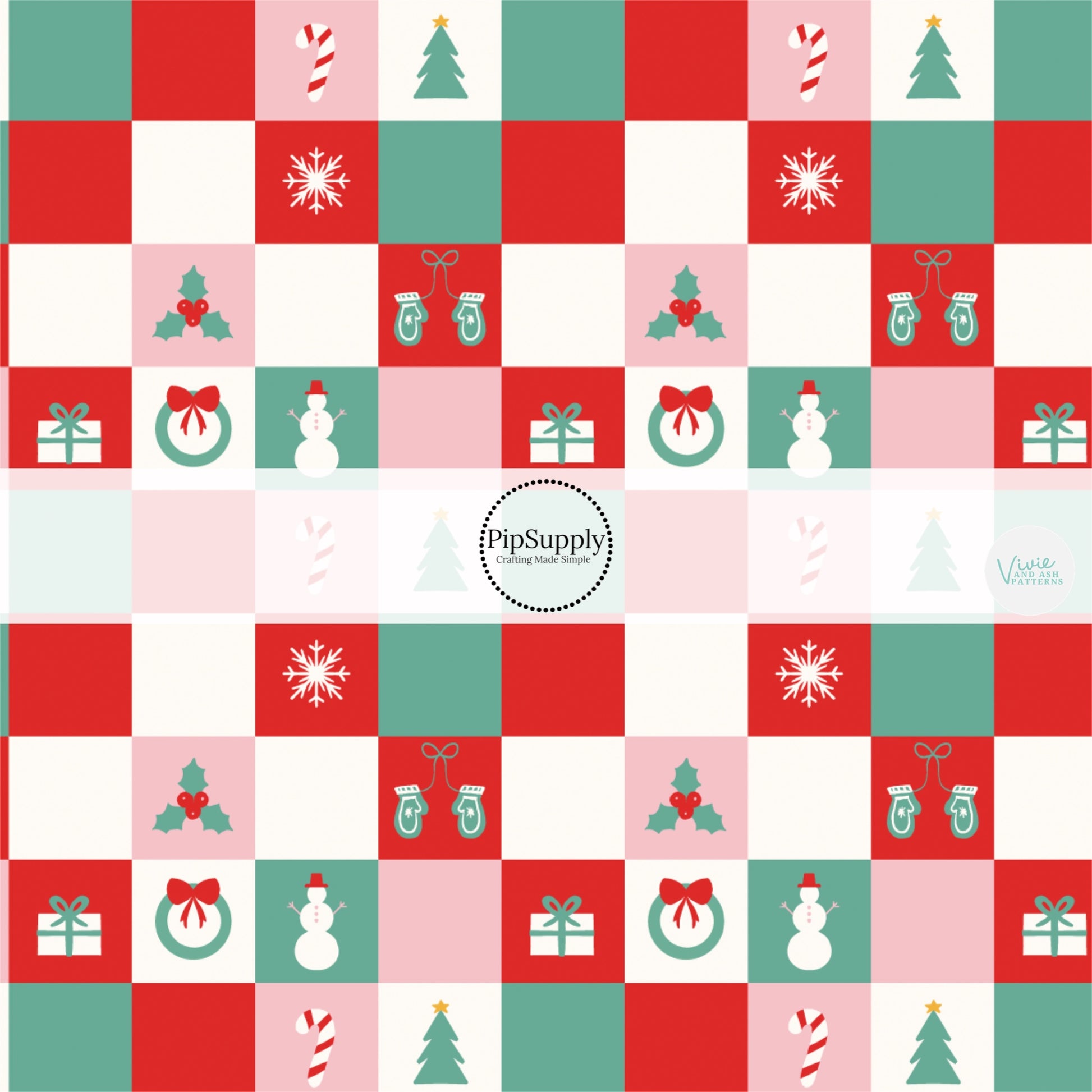 These winter themed pattern fabric by the yard features the following design elements: colorful Christmas checkered pattern. This fun themed fabric can be used for all your sewing and crafting needs!