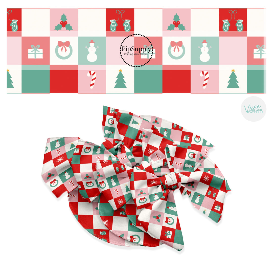 These winter themed no sew bow strips can be easily tied and attached to a clip for a finished hair bow. These fun patterned bow strips are great for personal use or to sell. These bow strips feature the following design elements: colorful Christmas checkered pattern.