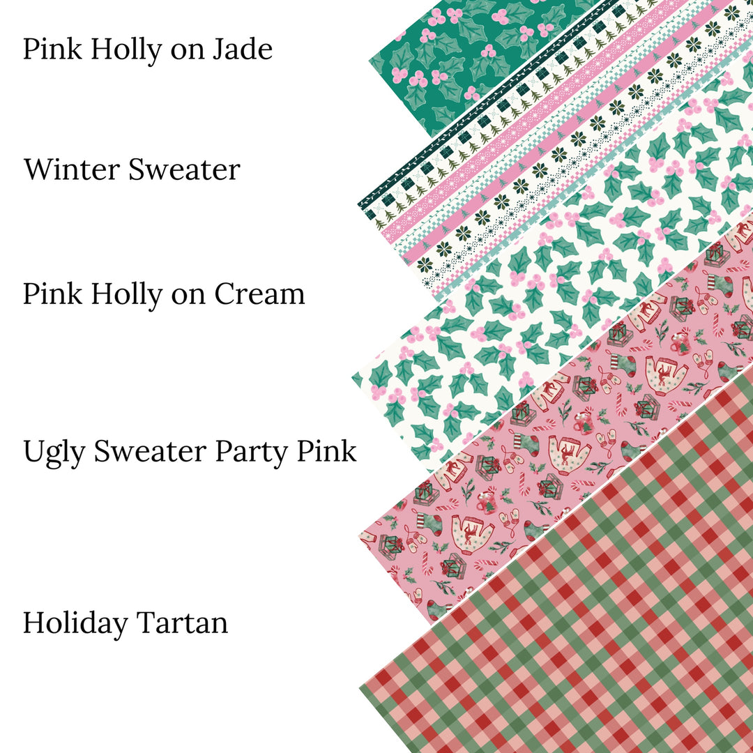 Pink Holly on Jade Faux Leather Sheets