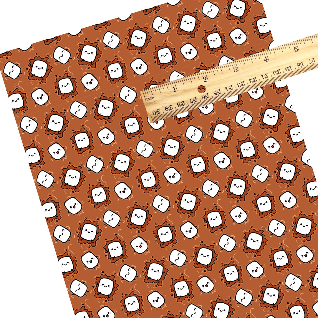 These Christmas faux leather sheets contain the following design elements: marshmallows and hot cocoa on brown. Our CPSIA compliant faux leather sheets or rolls can be used for all types of crafting projects.