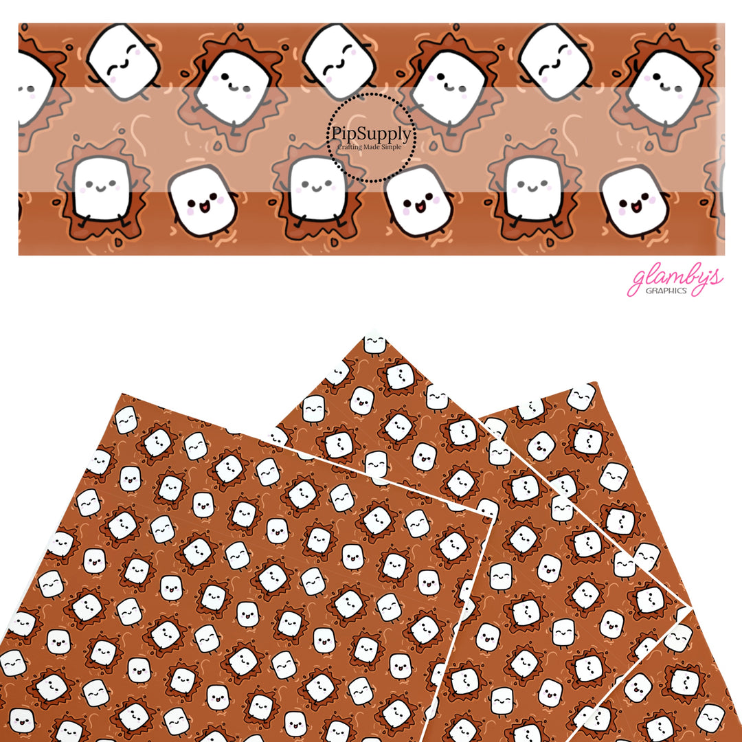 These Christmas faux leather sheets contain the following design elements: marshmallows and hot cocoa on brown. Our CPSIA compliant faux leather sheets or rolls can be used for all types of crafting projects.