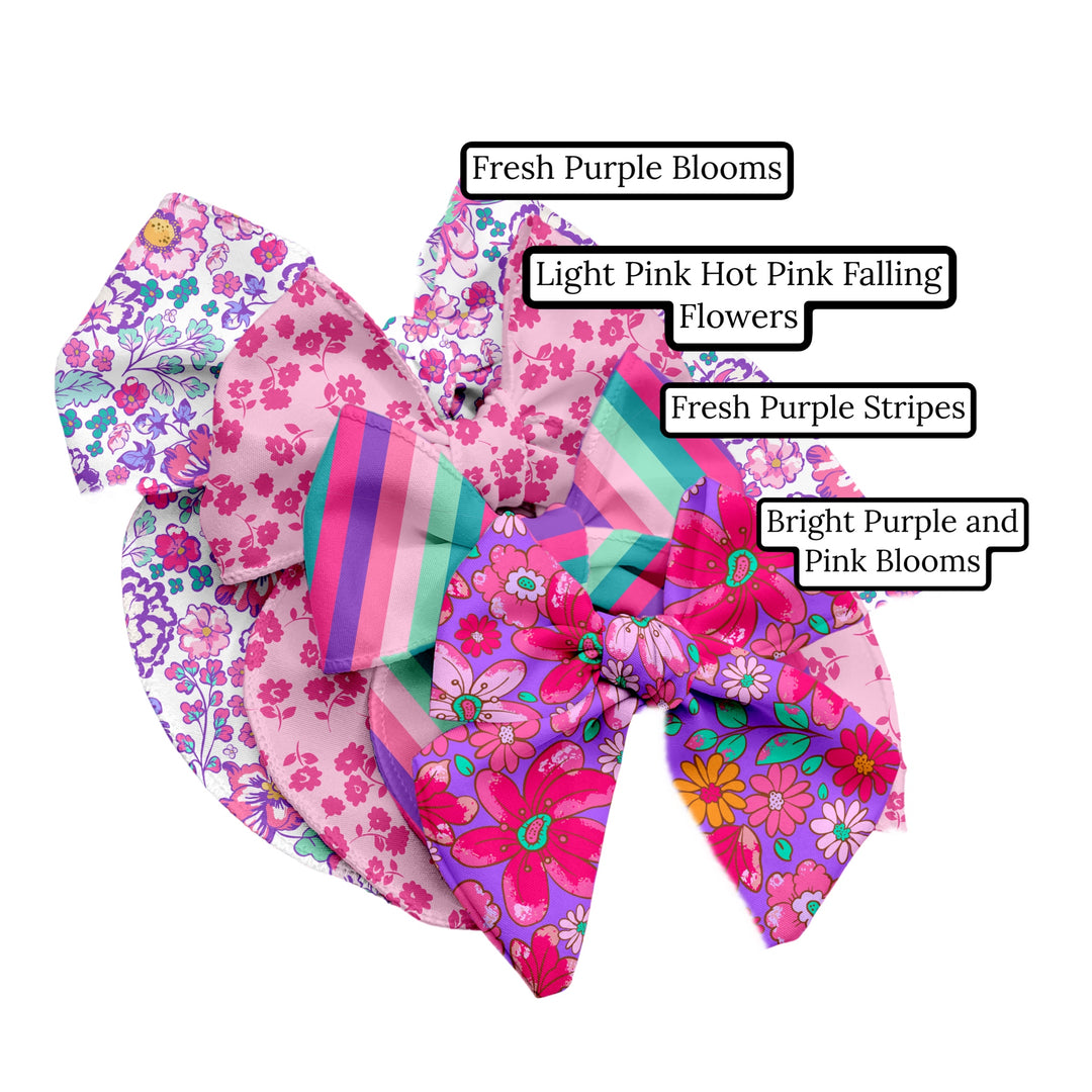 Light Pink Hot Pink Falling Flowers Hair Bow Strips