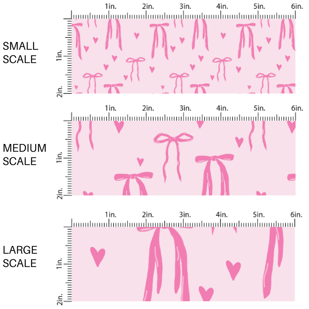Hot Pink Coquette Bows and Hearts on Light Pink Fabric by the Yard scaled image guide.