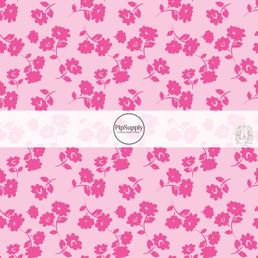 These floral themed light pink no sew bow strips can be easily tied and attached to a clip for a finished hair bow. These fun summer floral themed bow strips features hot pink flowers on light pink are great for personal use or to sell.