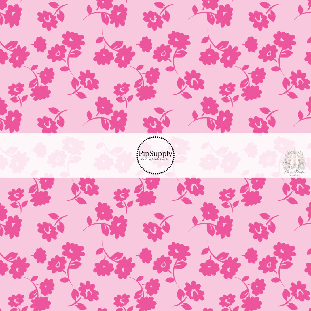 These floral themed light pink no sew bow strips can be easily tied and attached to a clip for a finished hair bow. These fun summer floral themed bow strips features hot pink flowers on light pink are great for personal use or to sell.