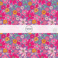  These floral themed purple fabric by the yard features hot pink, light pink, orange, and aqua flowers on purple. This fun summer floral themed fabric can be used for all your sewing and crafting needs! 