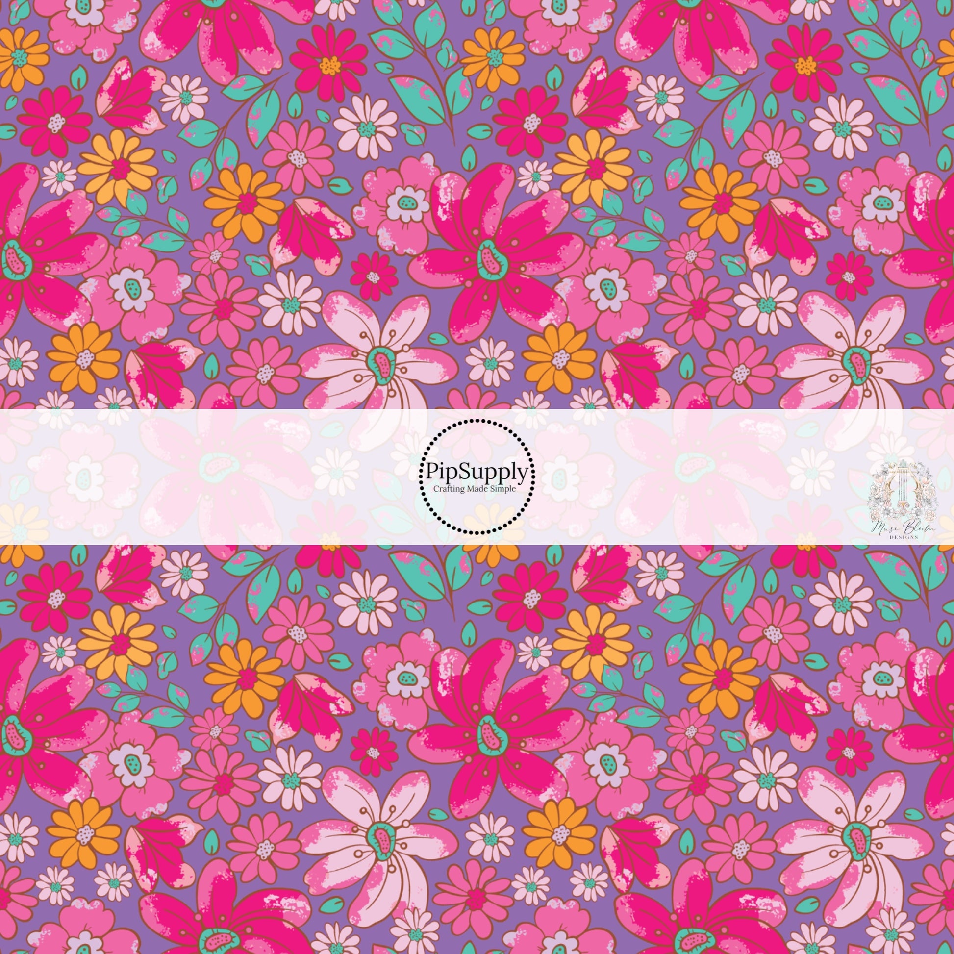 These floral themed purple no sew bow strips can be easily tied and attached to a clip for a finished hair bow. These fun summer floral themed bow strips features hot pink, orange, aqua, and light pink flowers on purple are great for personal use or to sell.