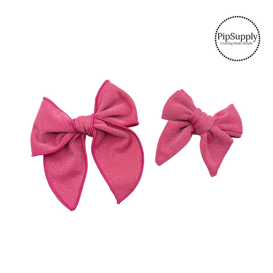 Tinsel on pink hair bow strips