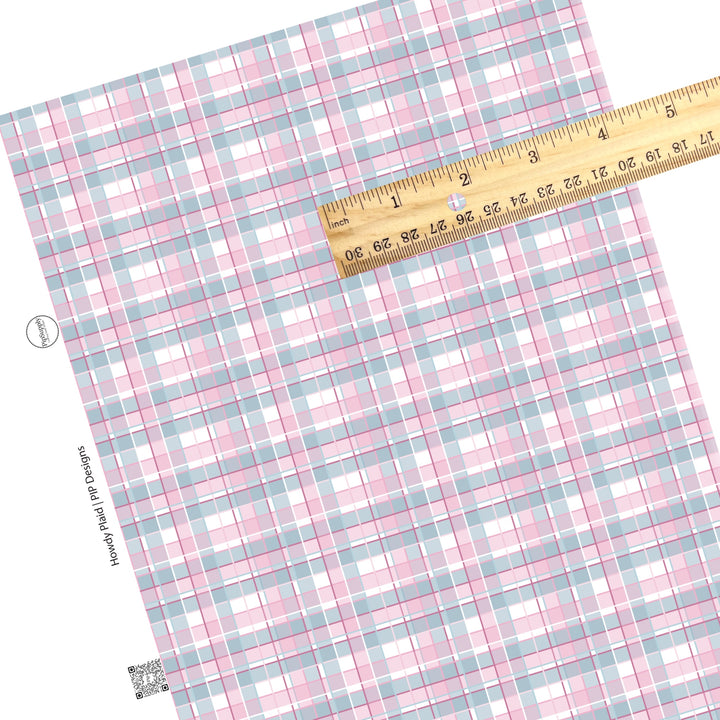 These western plaid pattern faux leather sheets contain the following design elements: pink, light blue, and white plaid. Our CPSIA compliant faux leather sheets or rolls can be used for all types of crafting projects.