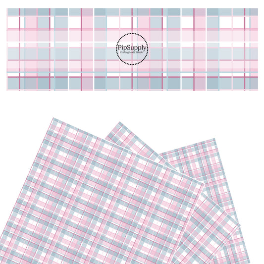 These western plaid pattern faux leather sheets contain the following design elements: pink, light blue, and white plaid. Our CPSIA compliant faux leather sheets or rolls can be used for all types of crafting projects.
