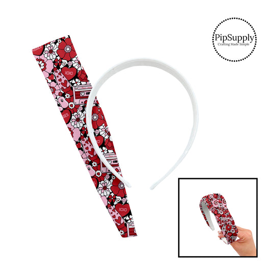 Red and white flowers with red hearts and lava lamps knotted headband kit