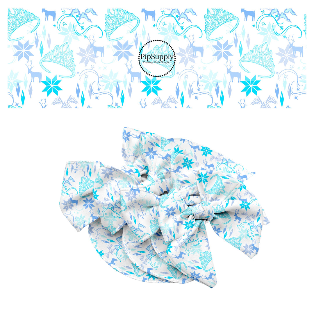 These magical princess themed no sew bow strips can be easily tied and attached to a clip for a finished hair bow. These bow strips are great for personal use or to sell. These bow strips feature the following design elements: tiaras, snowflakes, and reindeers.