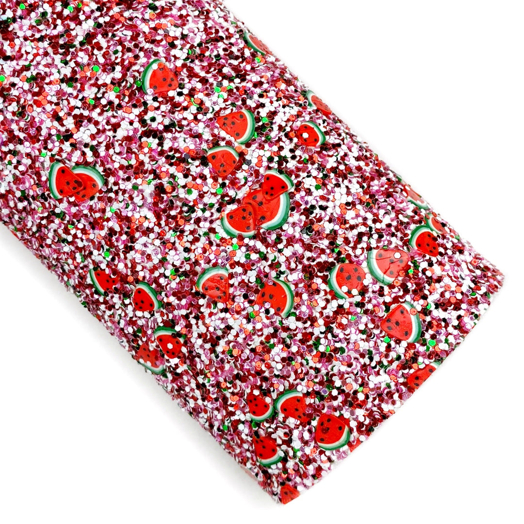 Watermelon Pieces Glitter Faux Leather Sheets