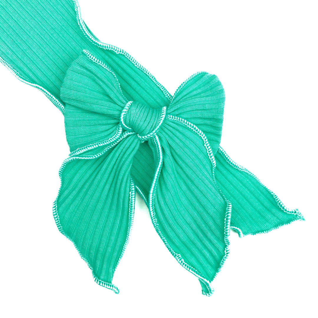 Green Turquoise Rib Knit JB Effortless Bow Strips - Serged Edge