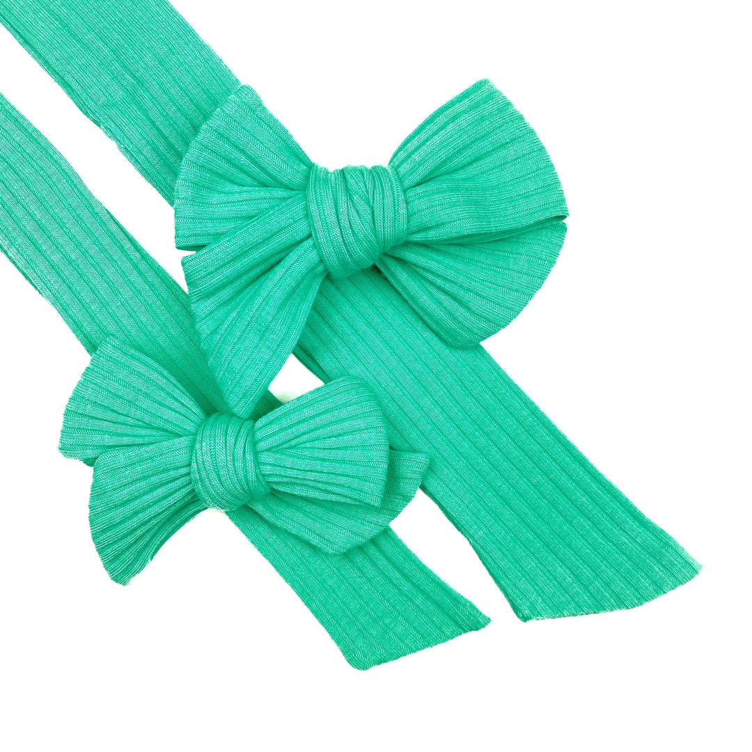 Green Turquoise Rib Knit JB Effortless Bow Strips - Closed Edge