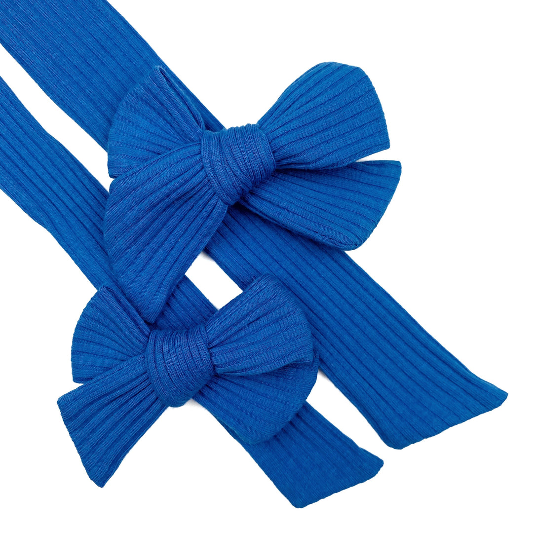Blue Rib Knit JB Effortless Bow Strips - Closed Edge