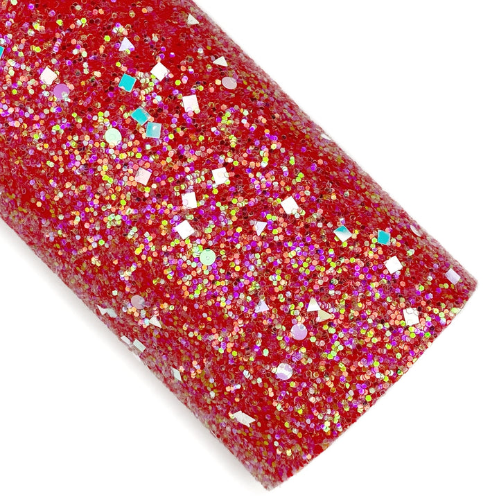 Red Dazzling Geometric Chunky Glitter Faux Leather Sheets