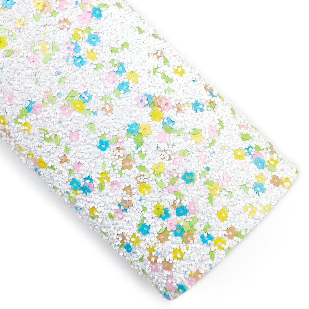 Spring Blooms Flower Glitter Faux Leather Sheets