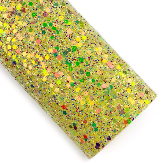 Yellow Rainbow Shine Glitter Faux Leather Sheets