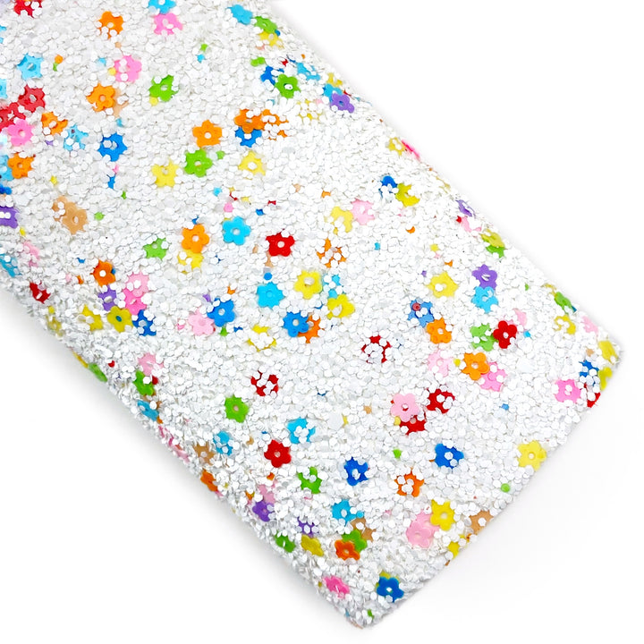 Rainbow Blooms Flower Glitter Faux Leather Sheets