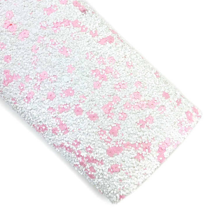 Baby Pink Blooms Flower Glitter Faux Leather Sheets