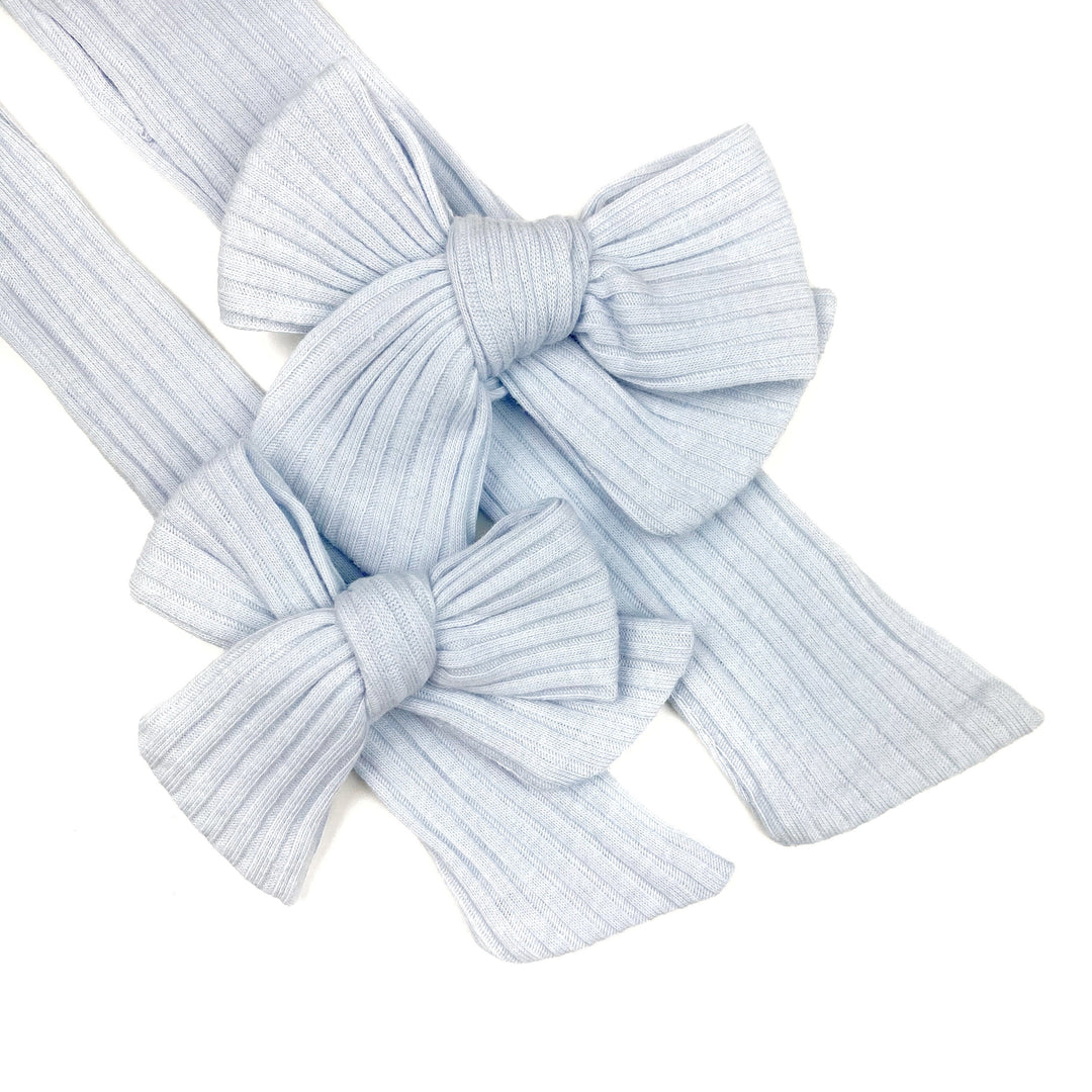 Dusty Blue Rib Knit  Effortless Bow Strips - Closed Edge