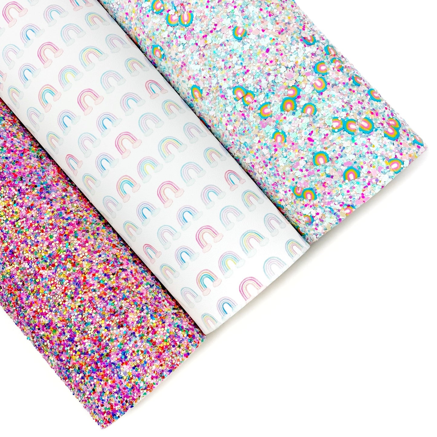 Happy Day Rainbow & Cloud Pieces Glitter Faux Leather Sheets