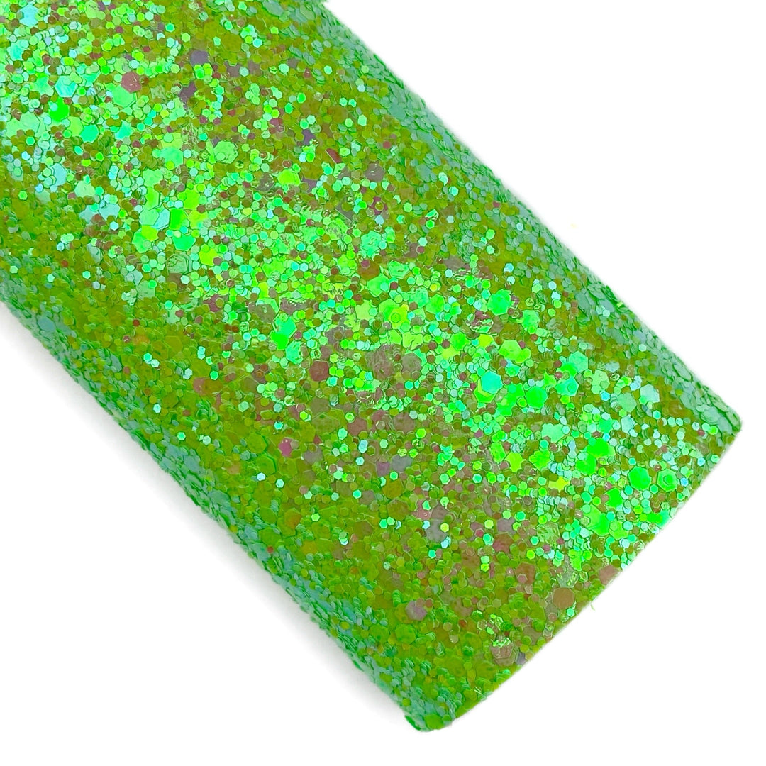 Granny Smith Green Two-Tone Iridescent Chunky Glitter Faux Leather Sheets