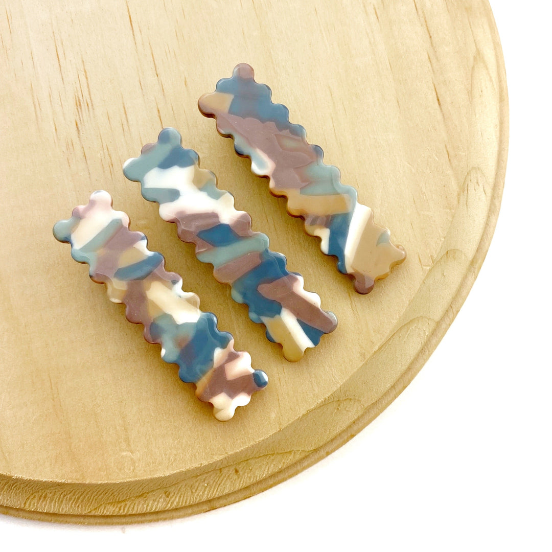 Mauve Desert Rectangle Scalloped Hair Clips