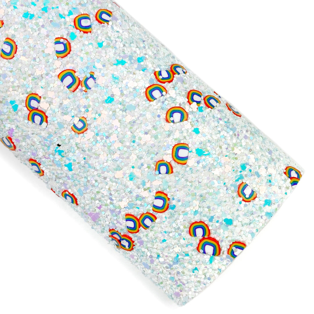 Primary Rainbow & Cloud Pieces Glitter Faux Leather Sheets