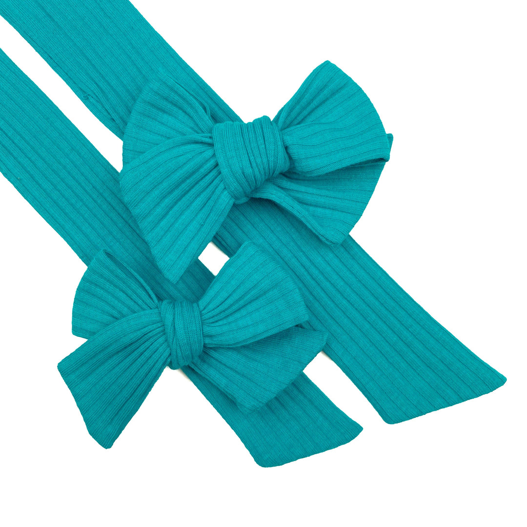 Teal Rib Knit JB Effortless Bow Strips - Closed Edge