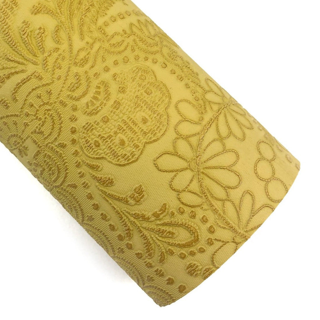 Mustard Applique Lace Embossed Vegan Leather Sheets