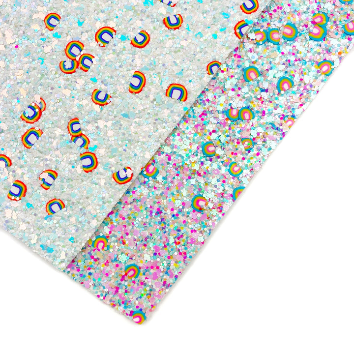 Primary Rainbow & Cloud Pieces Glitter Faux Leather Sheets