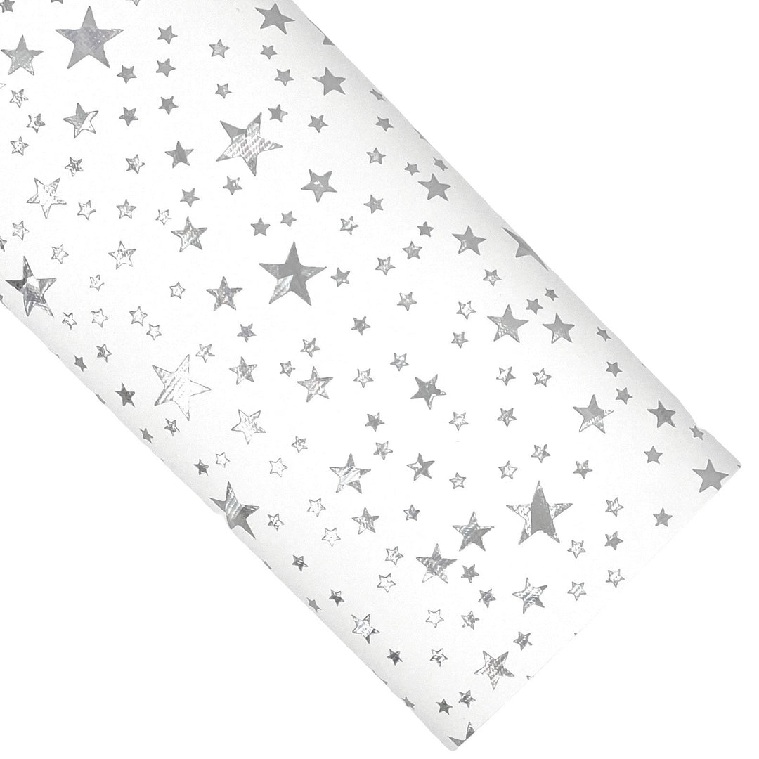 White Holo Stars Smooth Vegan Leather Sheets