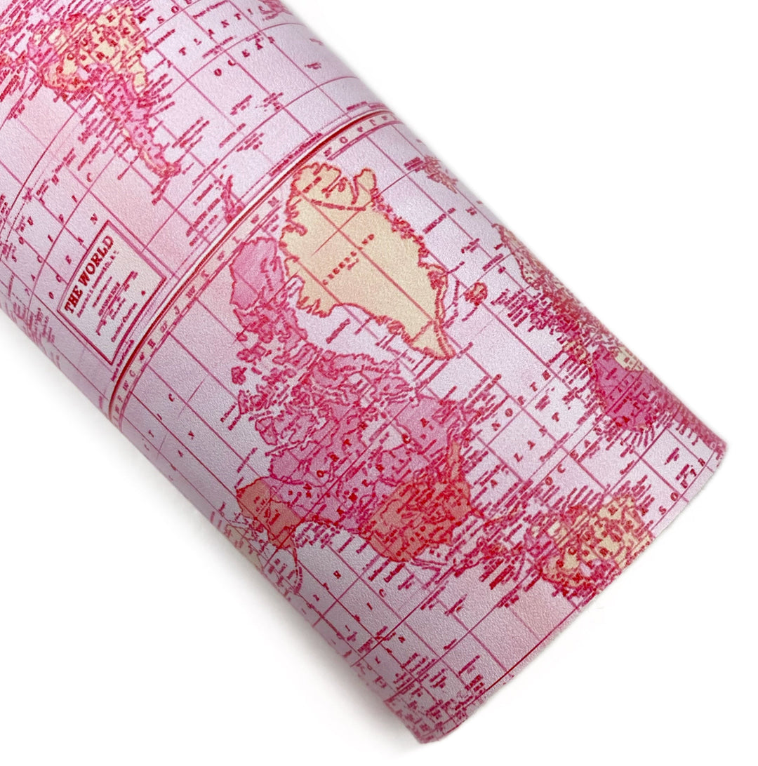 Pink Vintage Map Vegan Leather